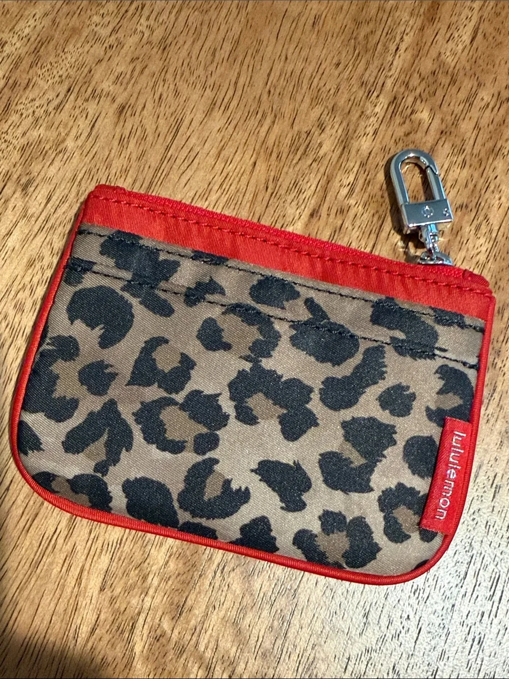 Lululemon Clippable Card Pouch – Leopard Print Coin Pouch with Red Trim